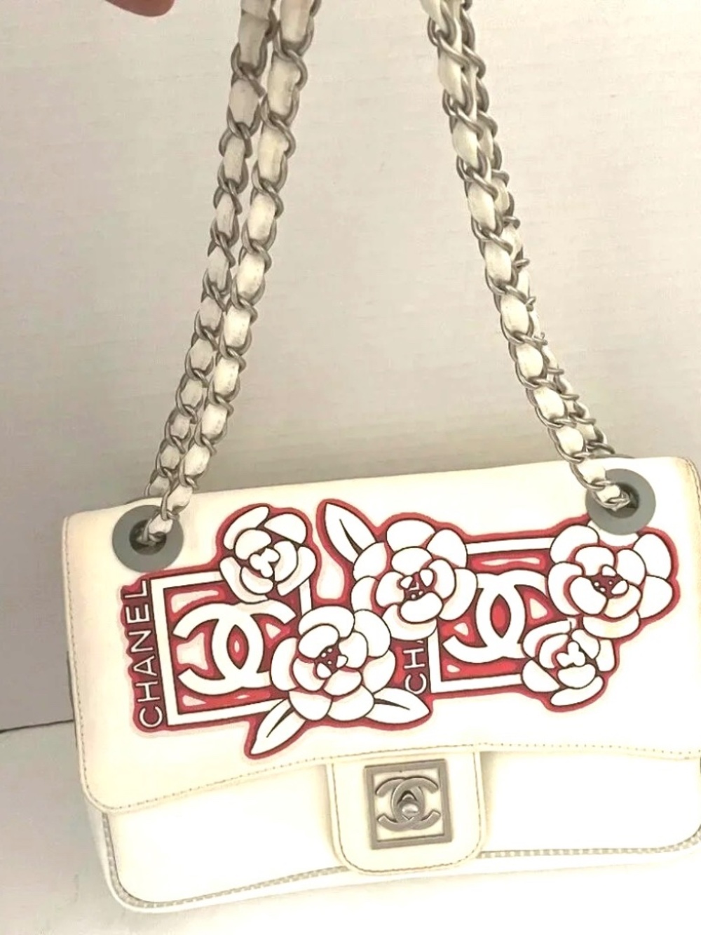 CHANEL Chain Shoulder Bag Canvas White CC Auth  - Pre -owned